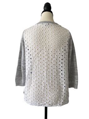 GAP 100% cotton Heather Gray and White Eyelet Top Size M summer sweater
